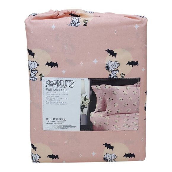 Peanuts Snoopy Full Sheet Set By Berkshire Pink Halloween Bats Ghosts Fall - Picture 6 of 9